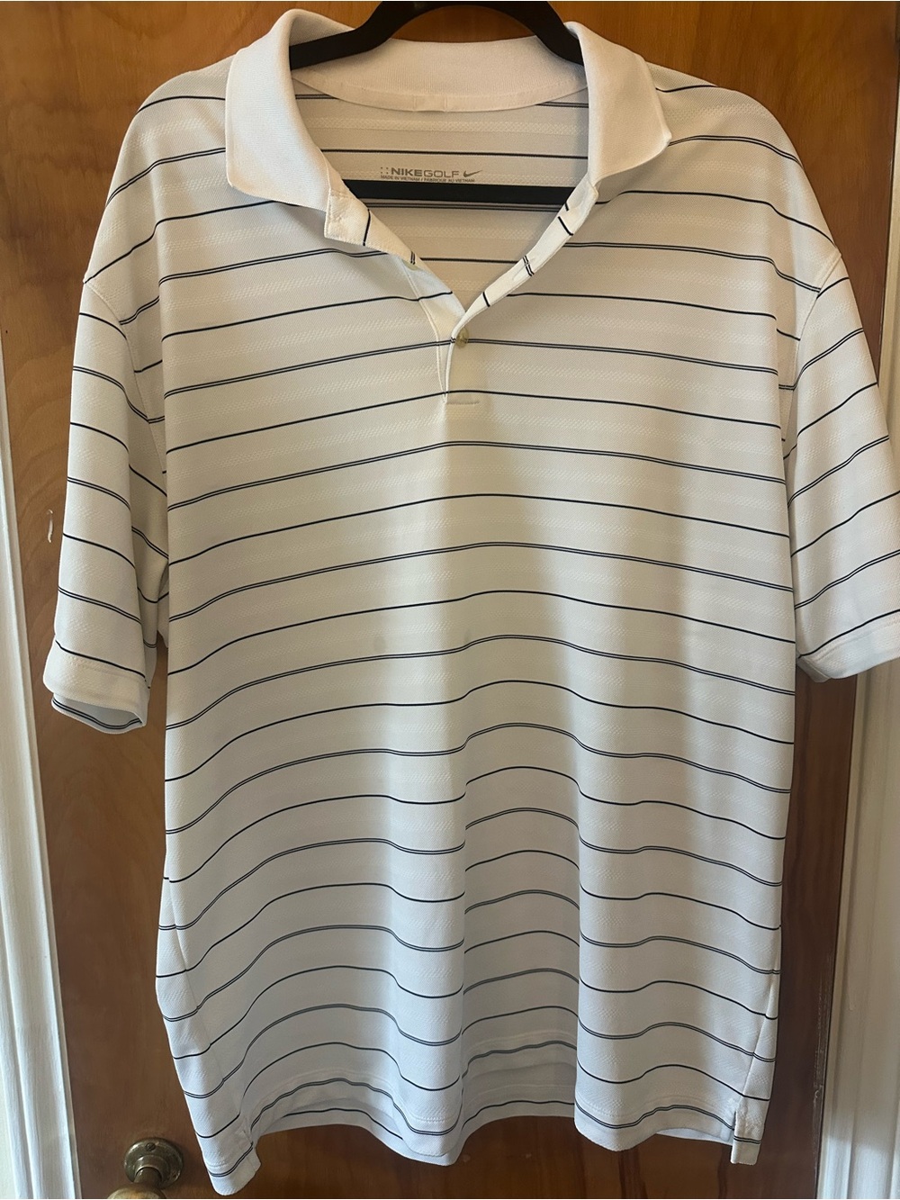 Nike White Polo with Thin Navy Stripes